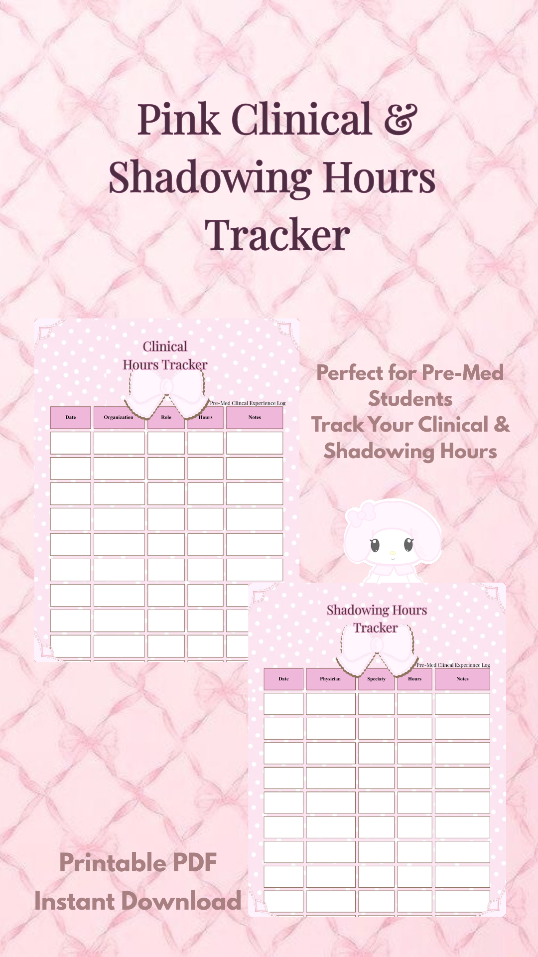Pre-Med Clinical & Shadowing Hours Tracker | Pink Planner (Canva Template)
