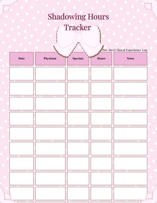 Pre-Med Clinical & Shadowing Hours Tracker | Pink Planner (Canva Template)